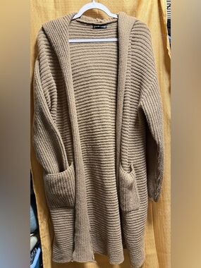 SHEIN Ribbed Open-Front Cardigan in Camel Brown